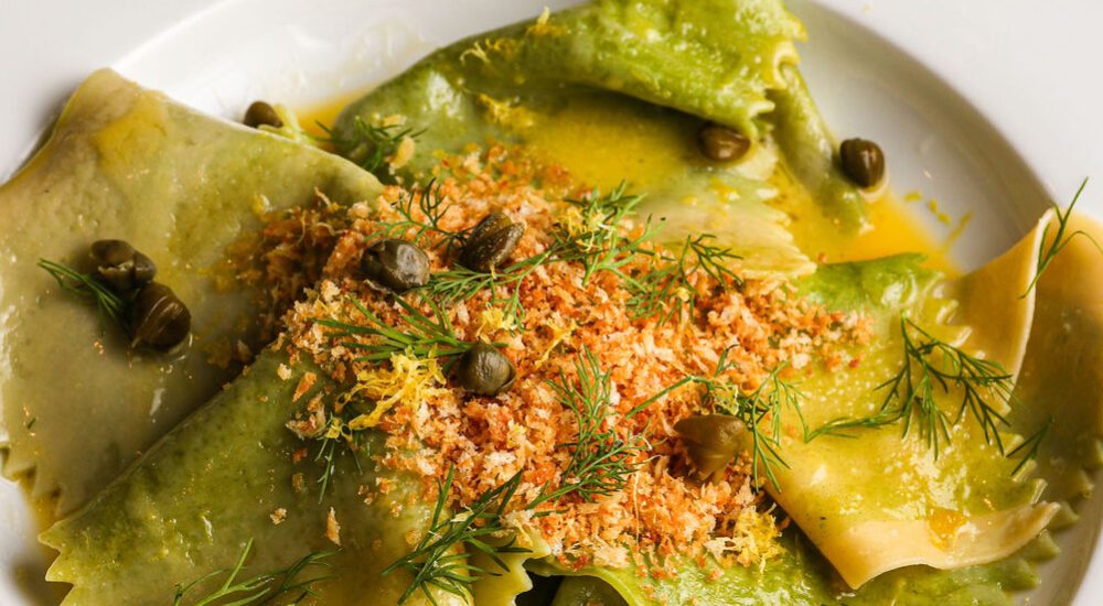 Handkerchief Pasta with caper, breadcrumbs, dill, and butter