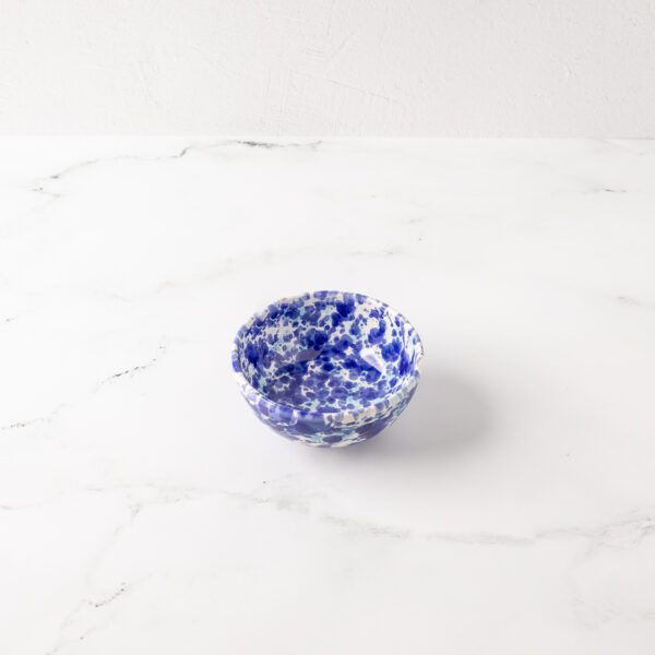 Small blue splatterware bowl made in Italy