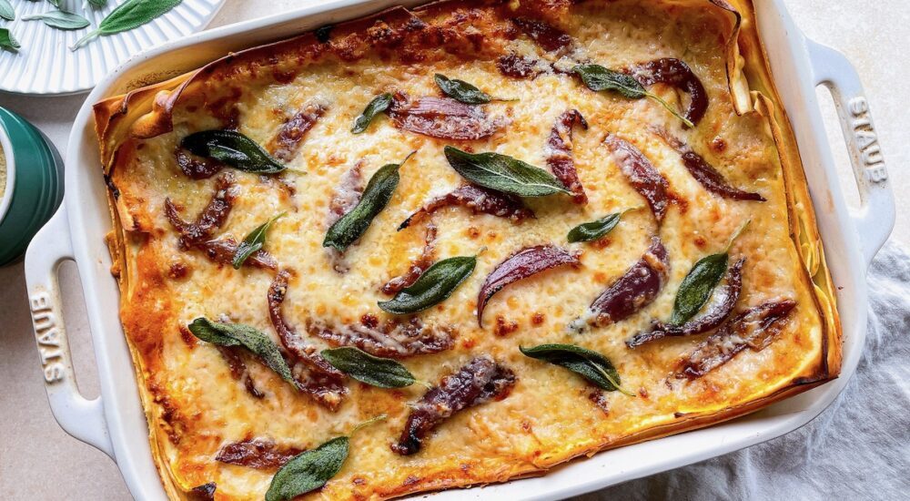 Autumn Lasagne with Winter Squash, Roasted Onions & Sage by Meryl Feinstein