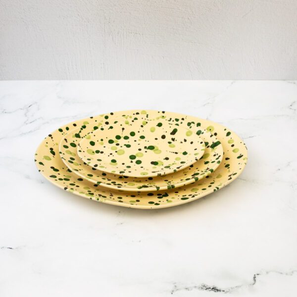 green splatterware oval platter set of three